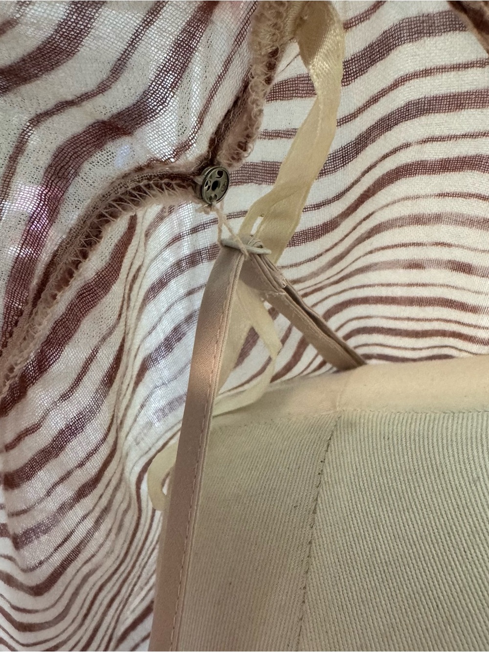 Free People Beige Striped dress with Pink & Yellow Floral Center lining snaps in - Picture 11 of 12